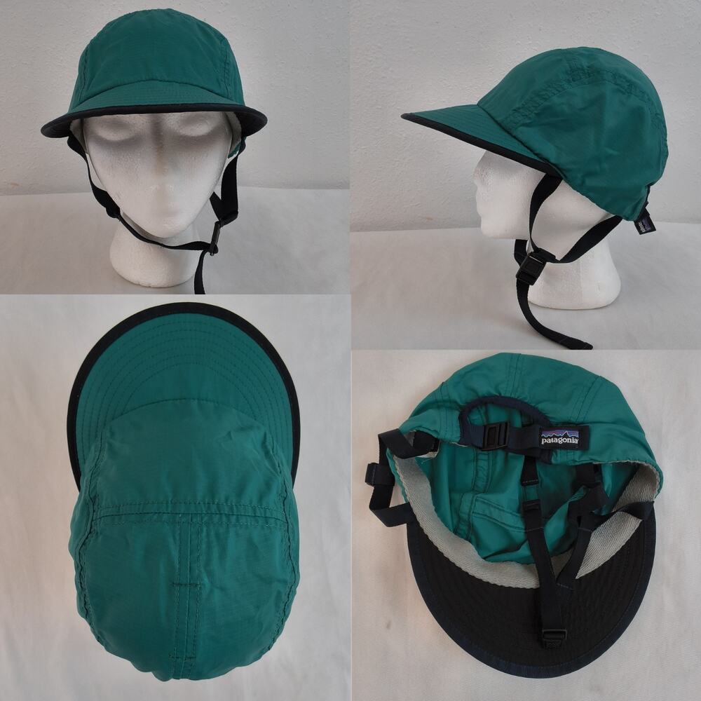 VTG Patagonia Hat Large Teal Ripstop Cycling Duck Bill w/Chin Strap USA #W5742